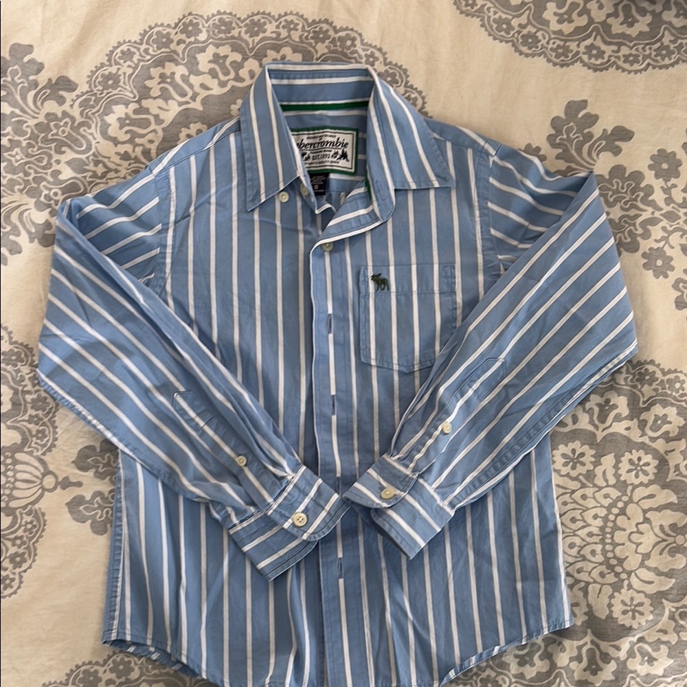 Abercrombie & Fitch Blue and White Vertical Stripe Button-Down Shirt